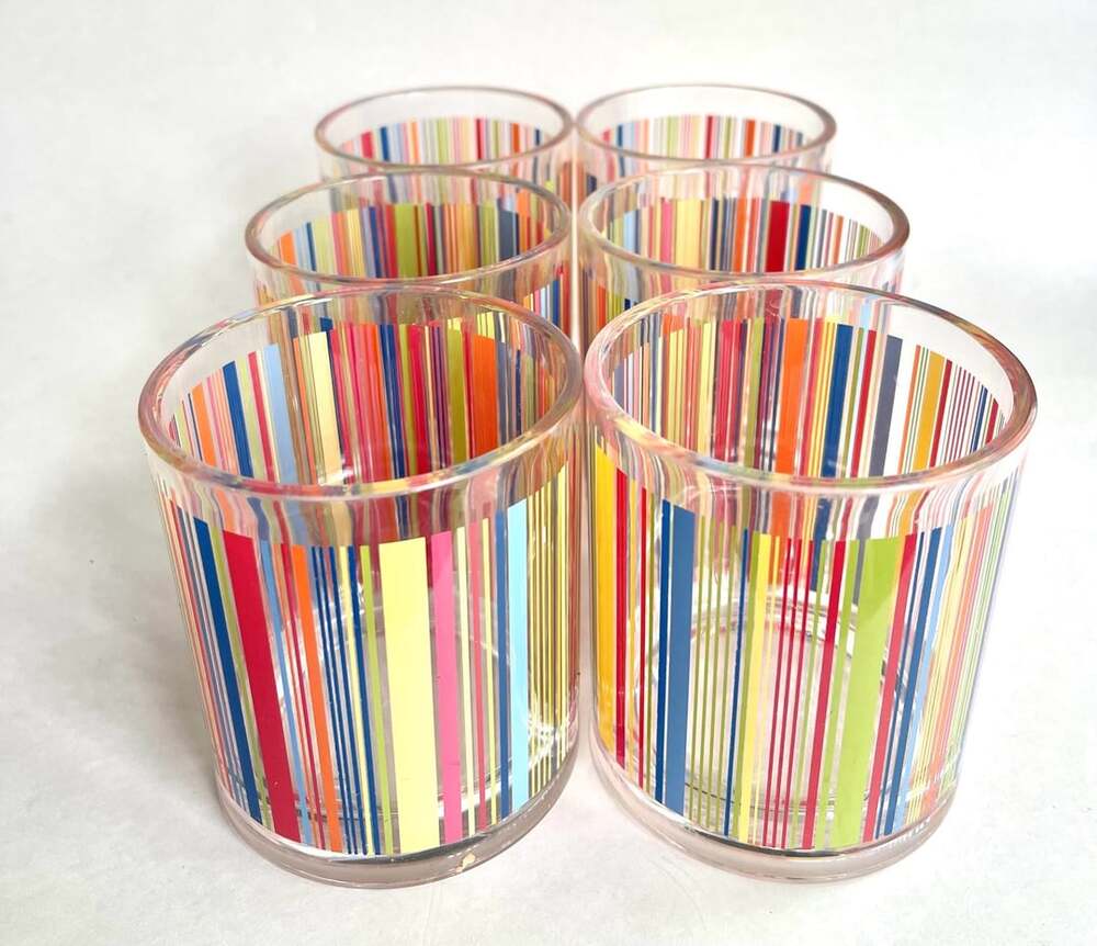 Vintage Multi Color Striped Iced Tea Glasses